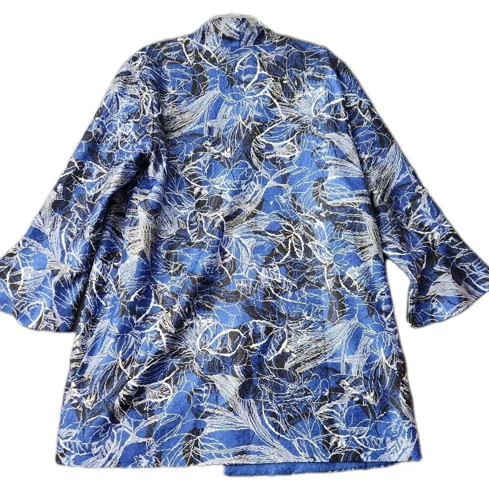 Chicos Travelers Reversible Crushed Jacket 3 XL Open Artsy‎ Lagenlook Blue Bell